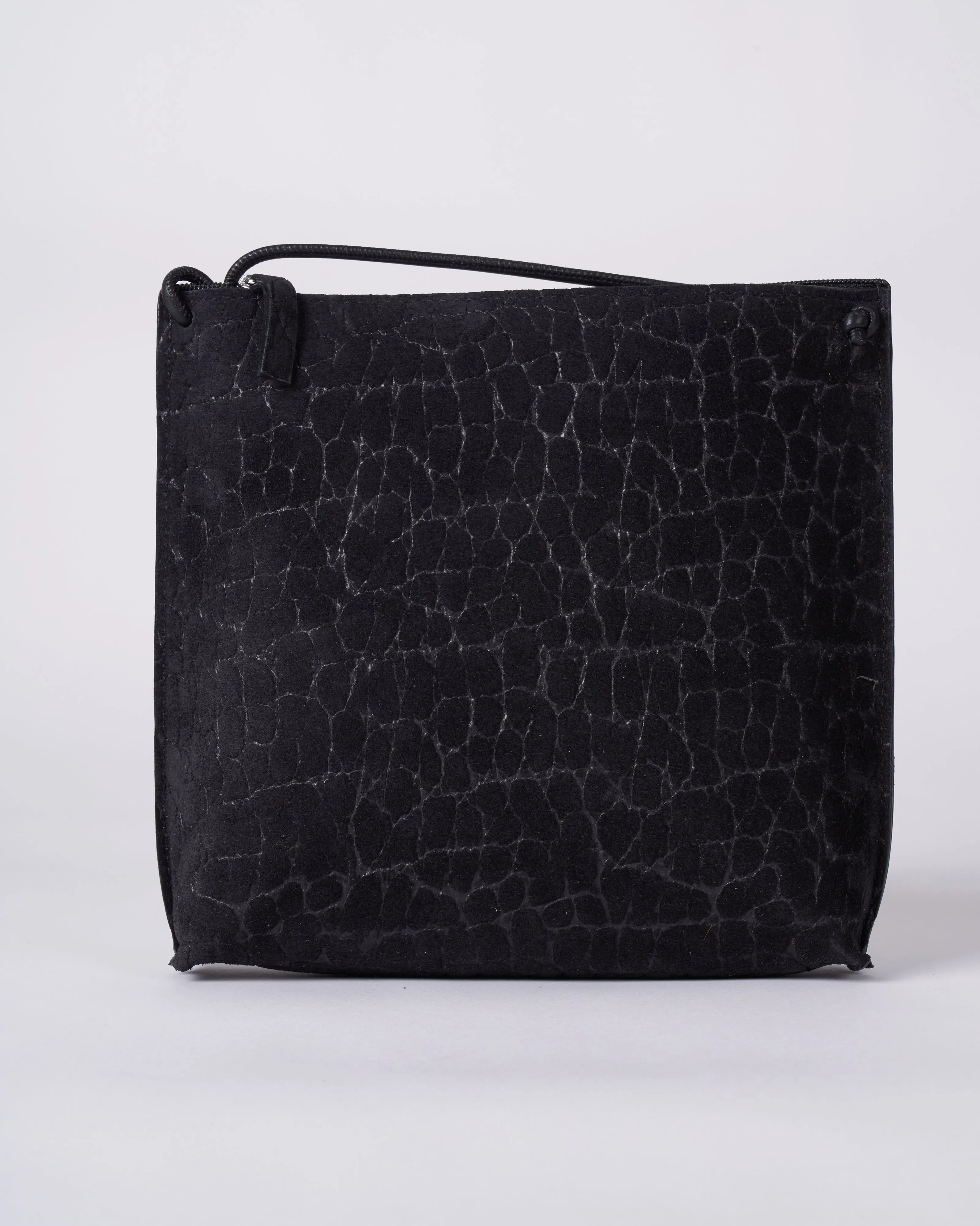 strappy pouch - coal embossed suede