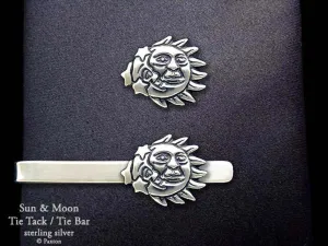 Sun Moon Tie Tack or Sun Moon Tie Bar / Tie Clip Sterling Silver