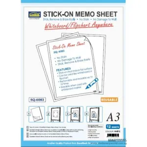 Suremark Stick On Memo Sheet Reusable Whiteboard Flipchart A3 SQ-6083