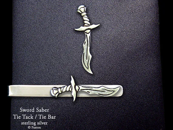 Sword Saber Tie Tack or Sword Saber Tie Bar / Tie Clip Sterling Silver