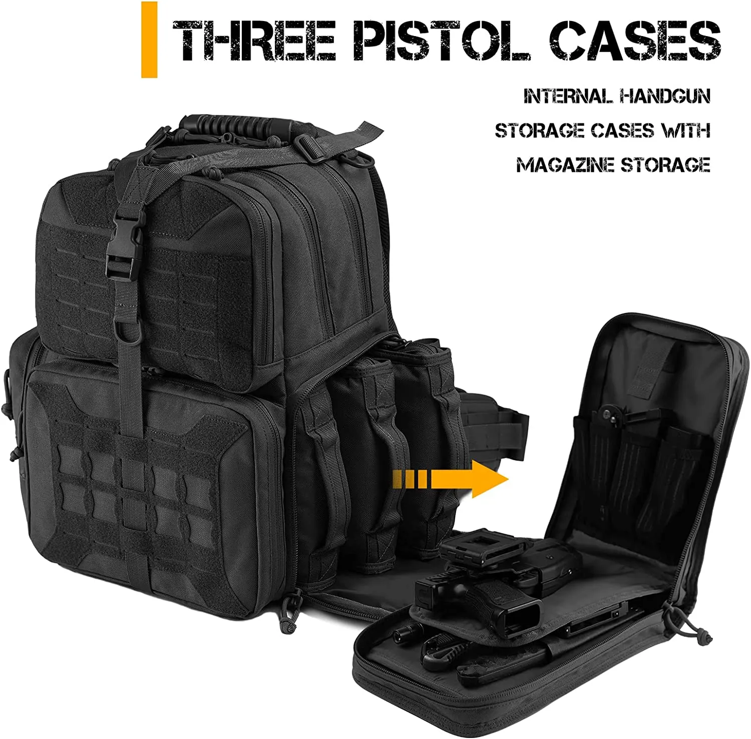 Tactical Range Backpack Bag, VOTAGOO Range Activity Bag For Handguns And Ammo, 3 Pistol Carrying Case For Hunting Shooting