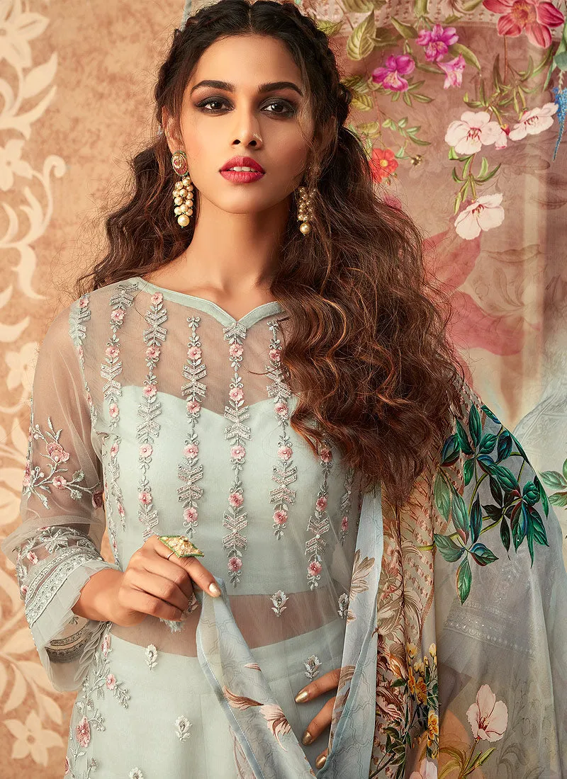 Teal Blue Pakistani Salwar Kameez Suit