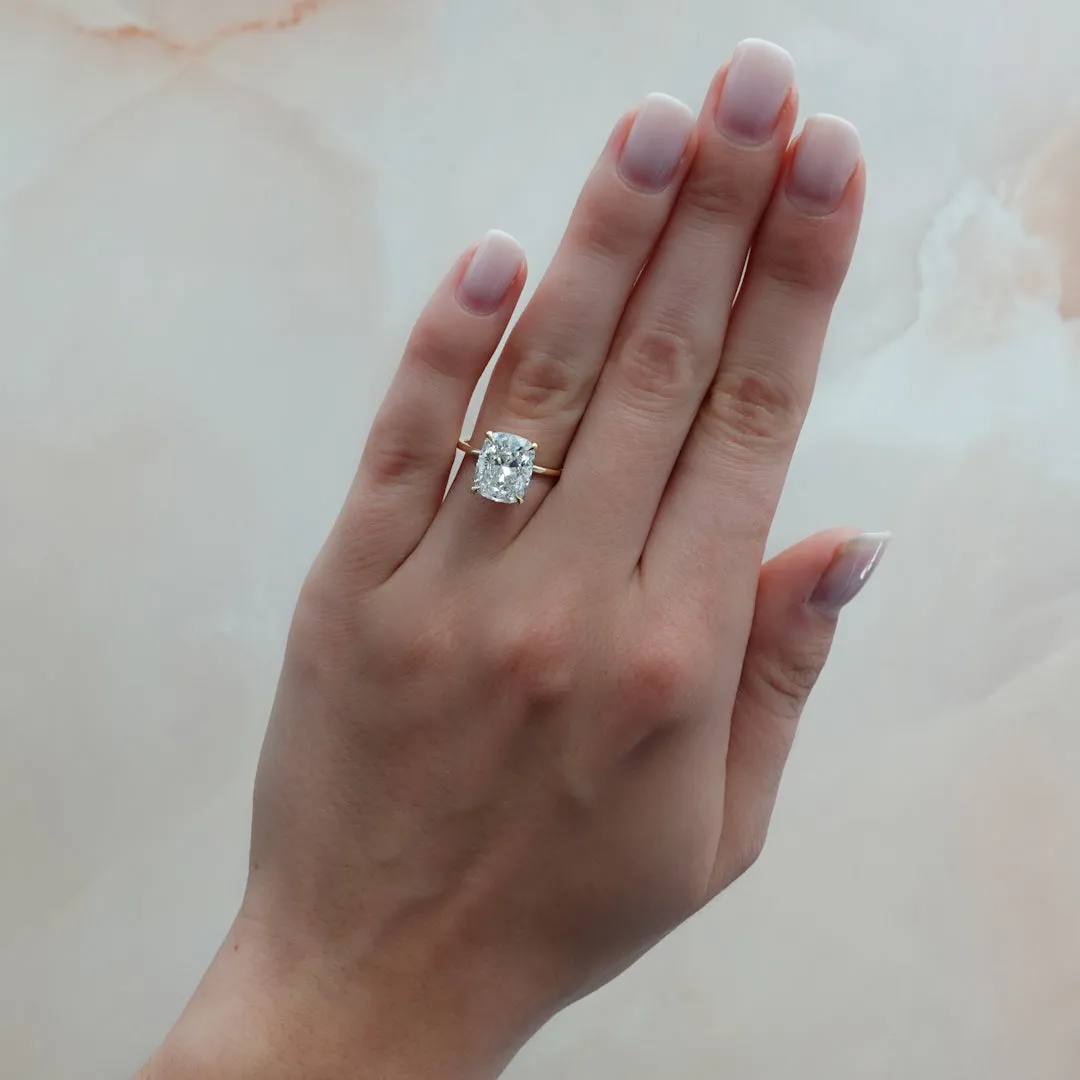 Thin   Simple Solitaire Engagement Ring With 4.08ct Elongated Cushion Cut Diamond