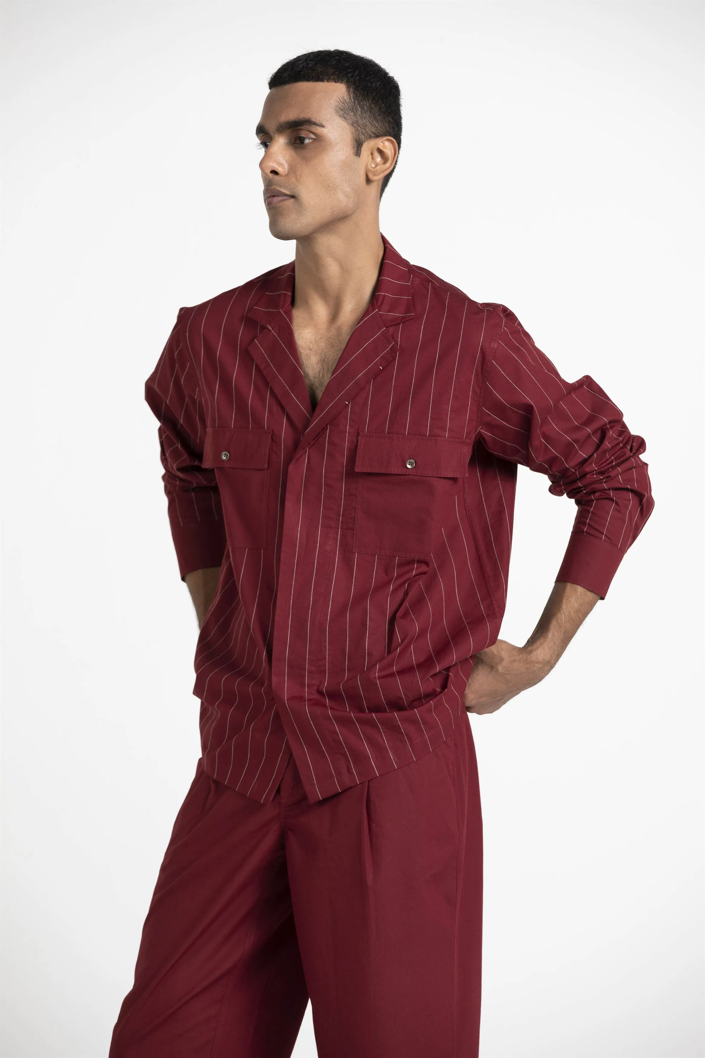 THREE   -   Front Pleat Pant- Crimson Red