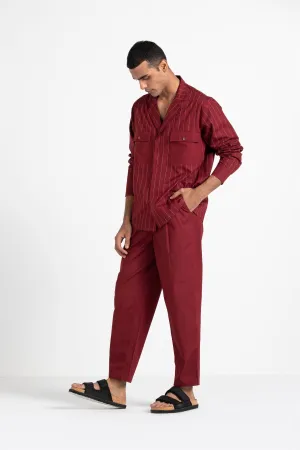 THREE   -   Front Pleat Pant- Crimson Red