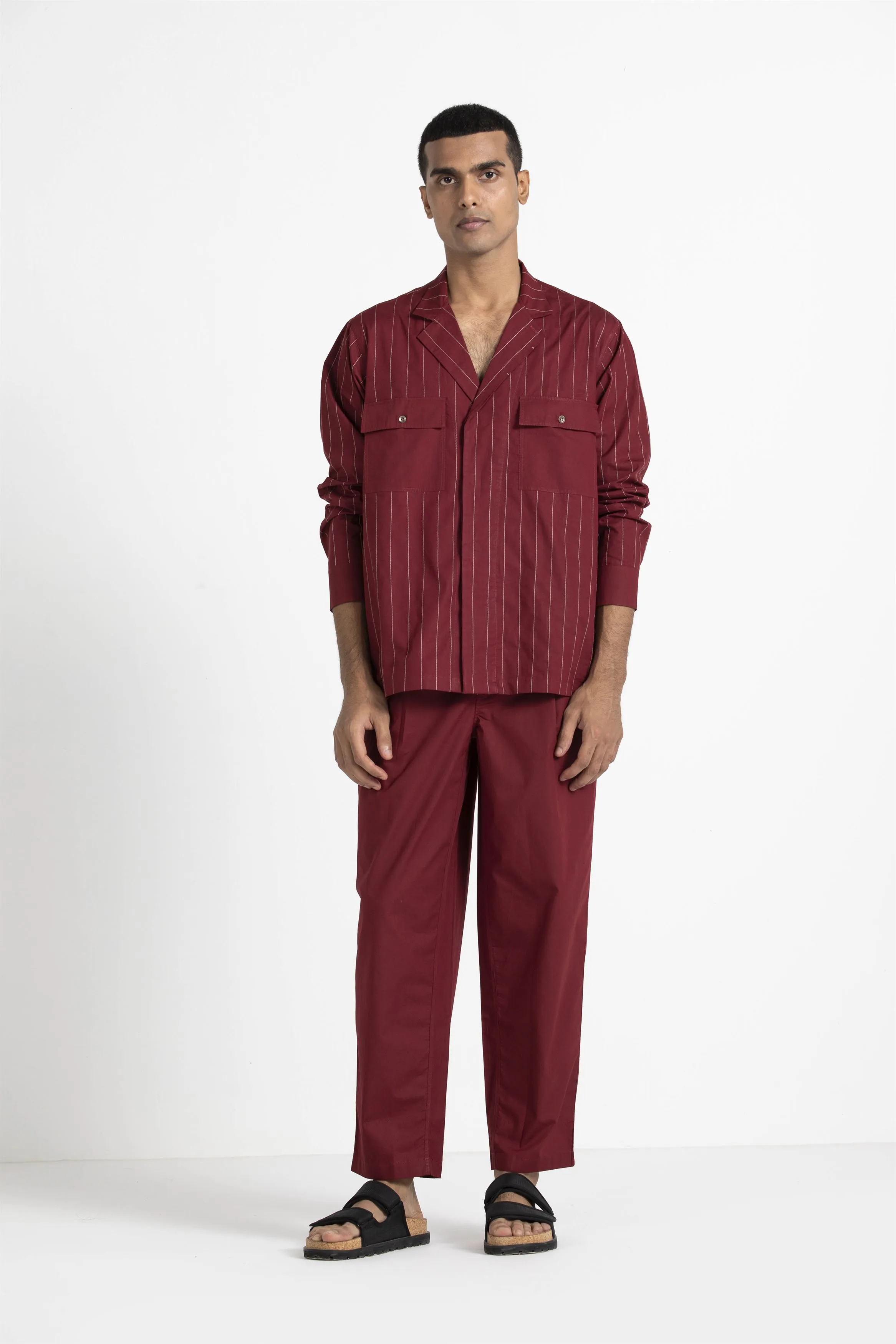 THREE   -   Front Pleat Pant- Crimson Red