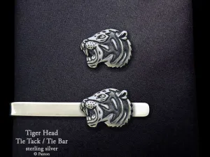 Tiger Head Tie Tack or Tiger Head Tie Bar / Tie Clip Sterling Silver
