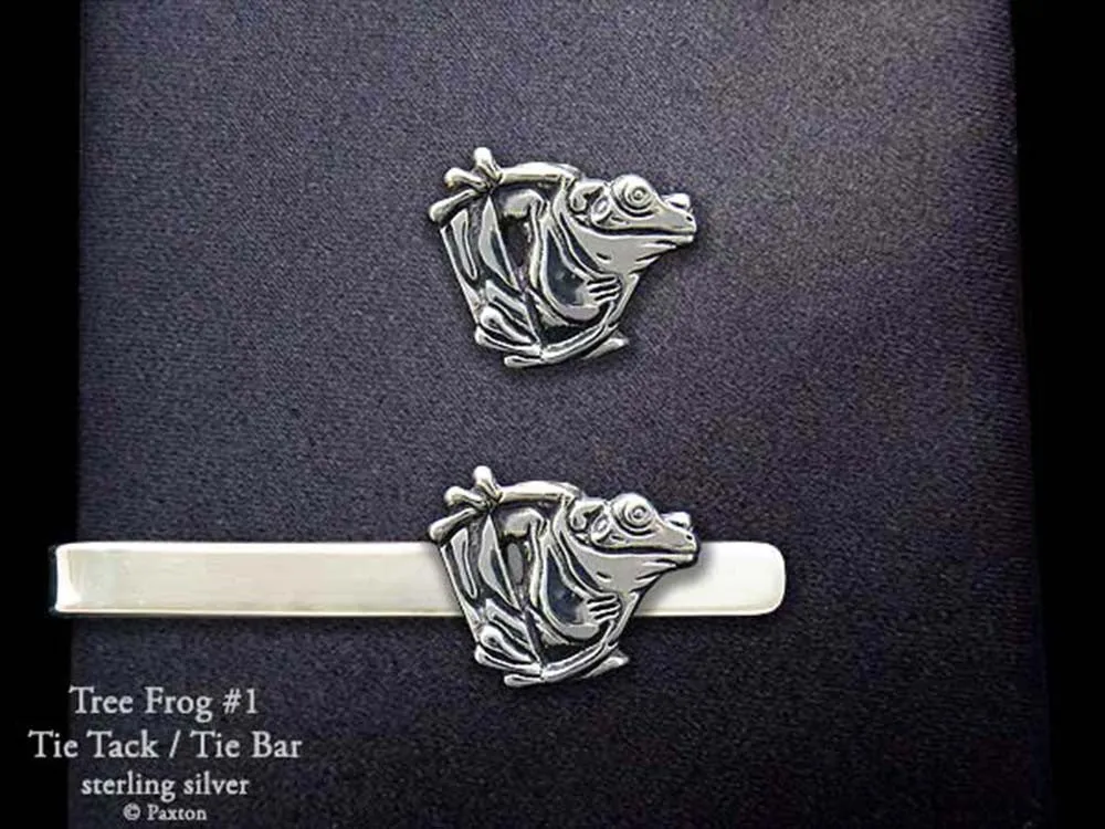 Tree Frog #1 Tie Tack or Tree Frog #1 Tie Bar / Tie Clip Sterling Silver