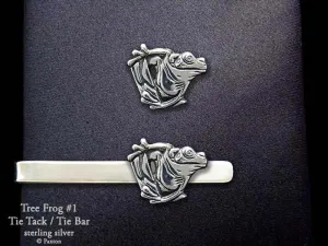 Tree Frog #1 Tie Tack or Tree Frog #1 Tie Bar / Tie Clip Sterling Silver
