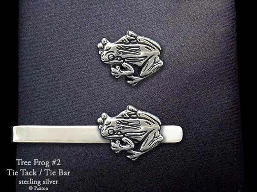 Tree Frog #2 Tie Tack or Tree Frog #2 Tie Bar / Tie Clip Sterling Silver