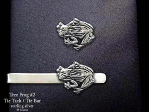 Tree Frog #2 Tie Tack or Tree Frog #2 Tie Bar / Tie Clip Sterling Silver