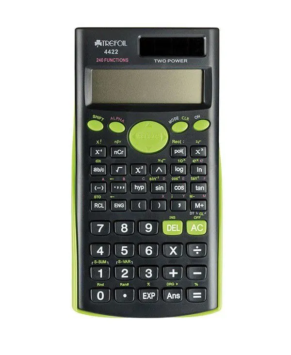 Trefoil 12 Digit Scientific Calculator 240 Functions Green
