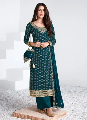 Turquoise Traditional Embroidered Salwar Kameez