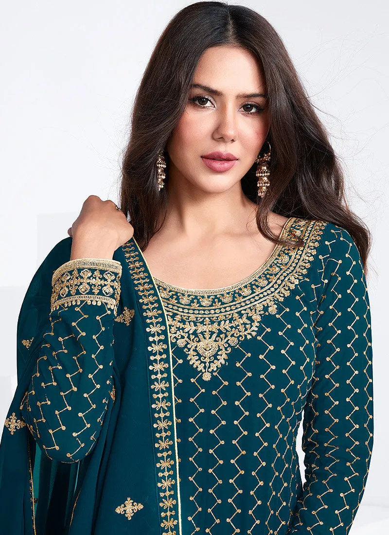 Turquoise Traditional Embroidered Salwar Kameez