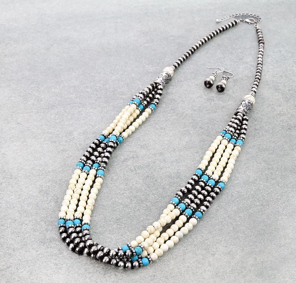 Ushing Fashion 4 Strand Navajo Pearl Necklace - 30"