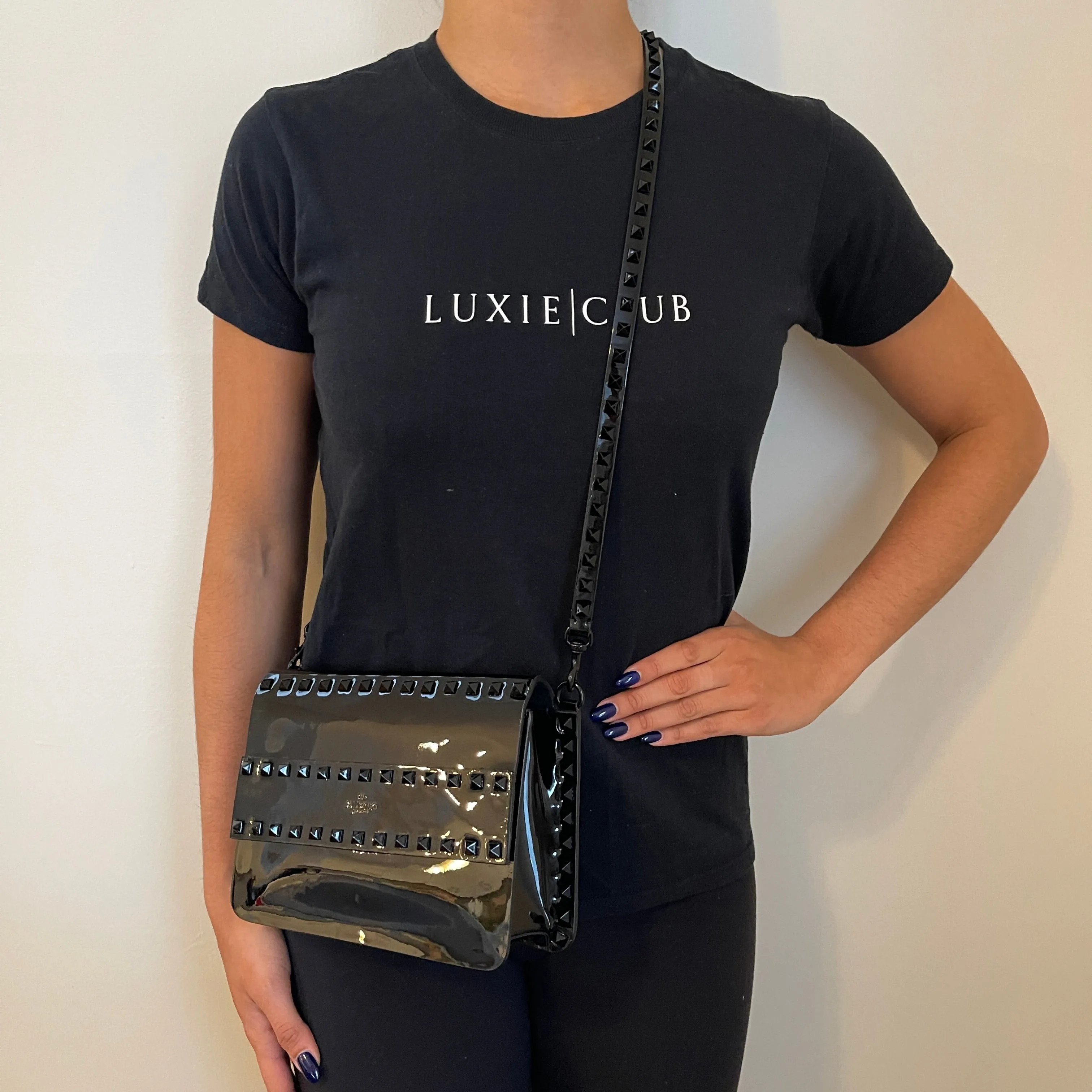 Valentino Patent Rockstud Front Handle Flap Crossbody Bag