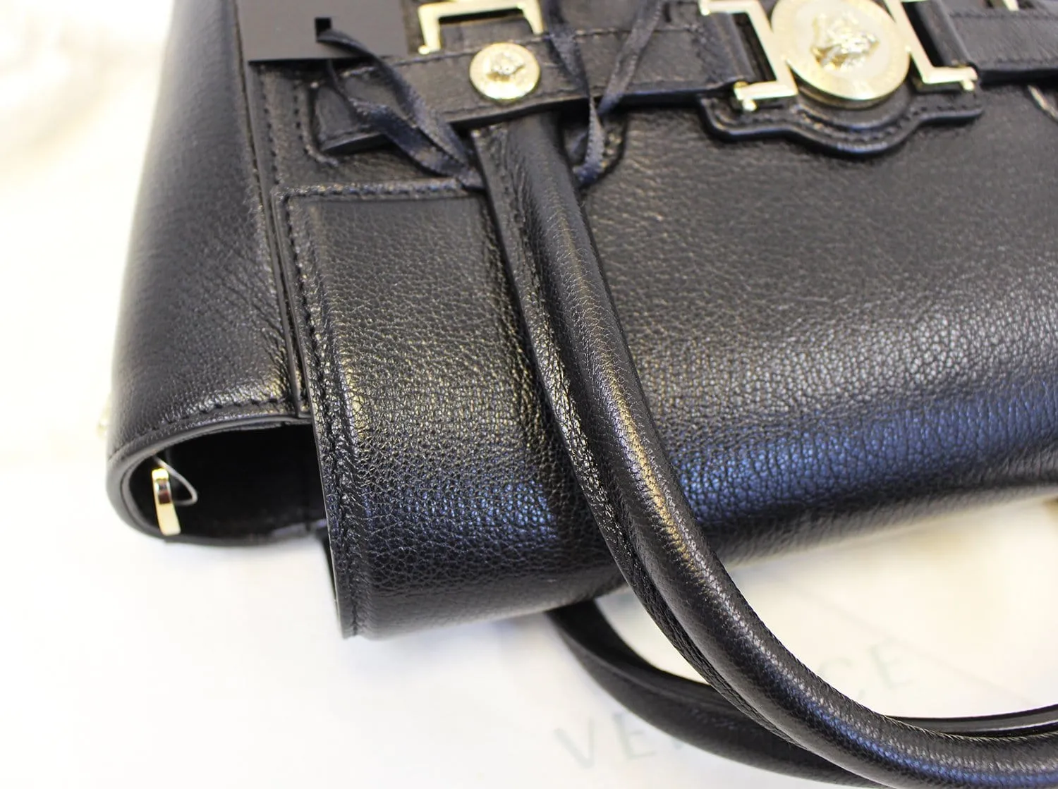 Versace Black Leather Medallion Shoulder Crossbody Bag