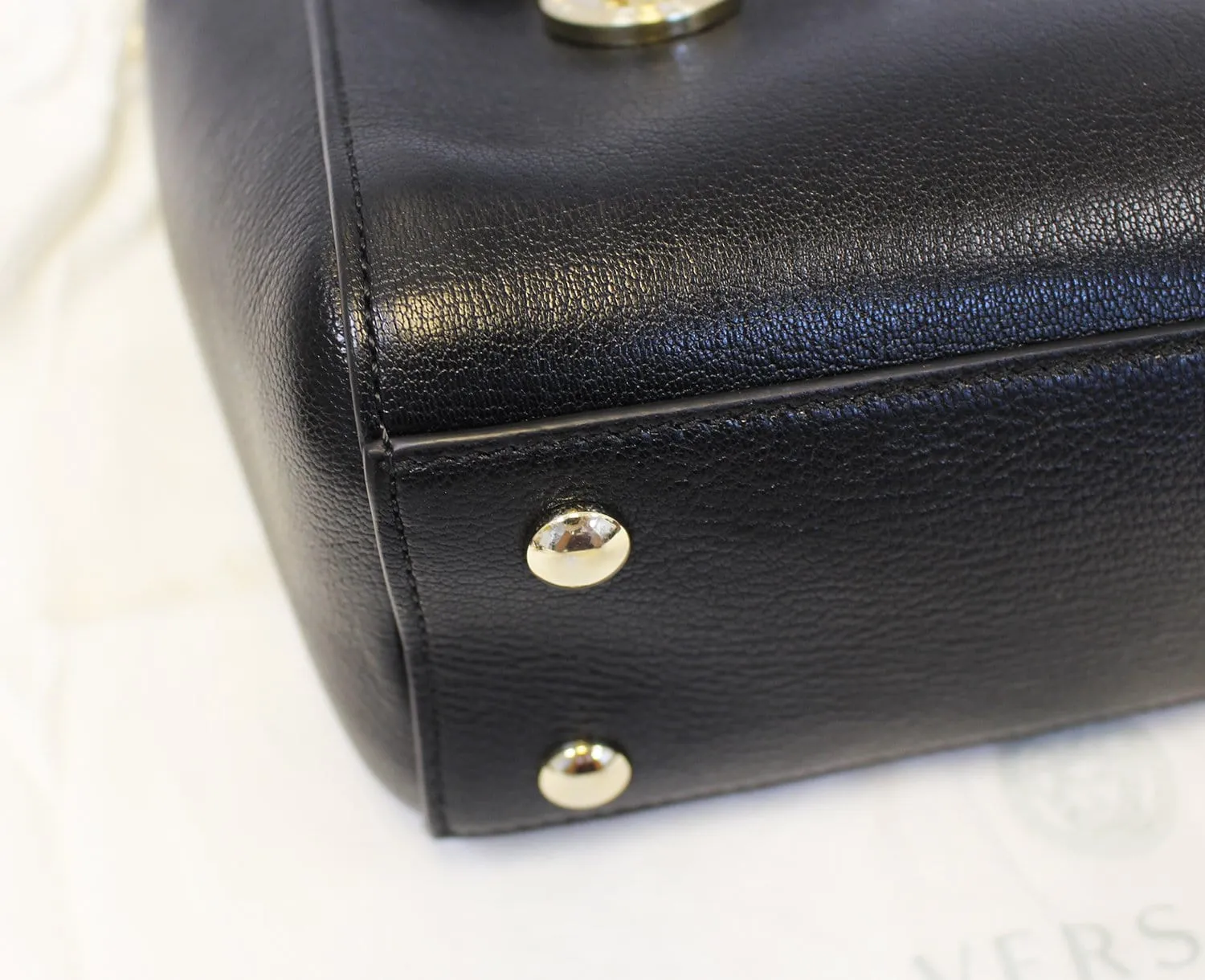 Versace Black Leather Medallion Shoulder Crossbody Bag