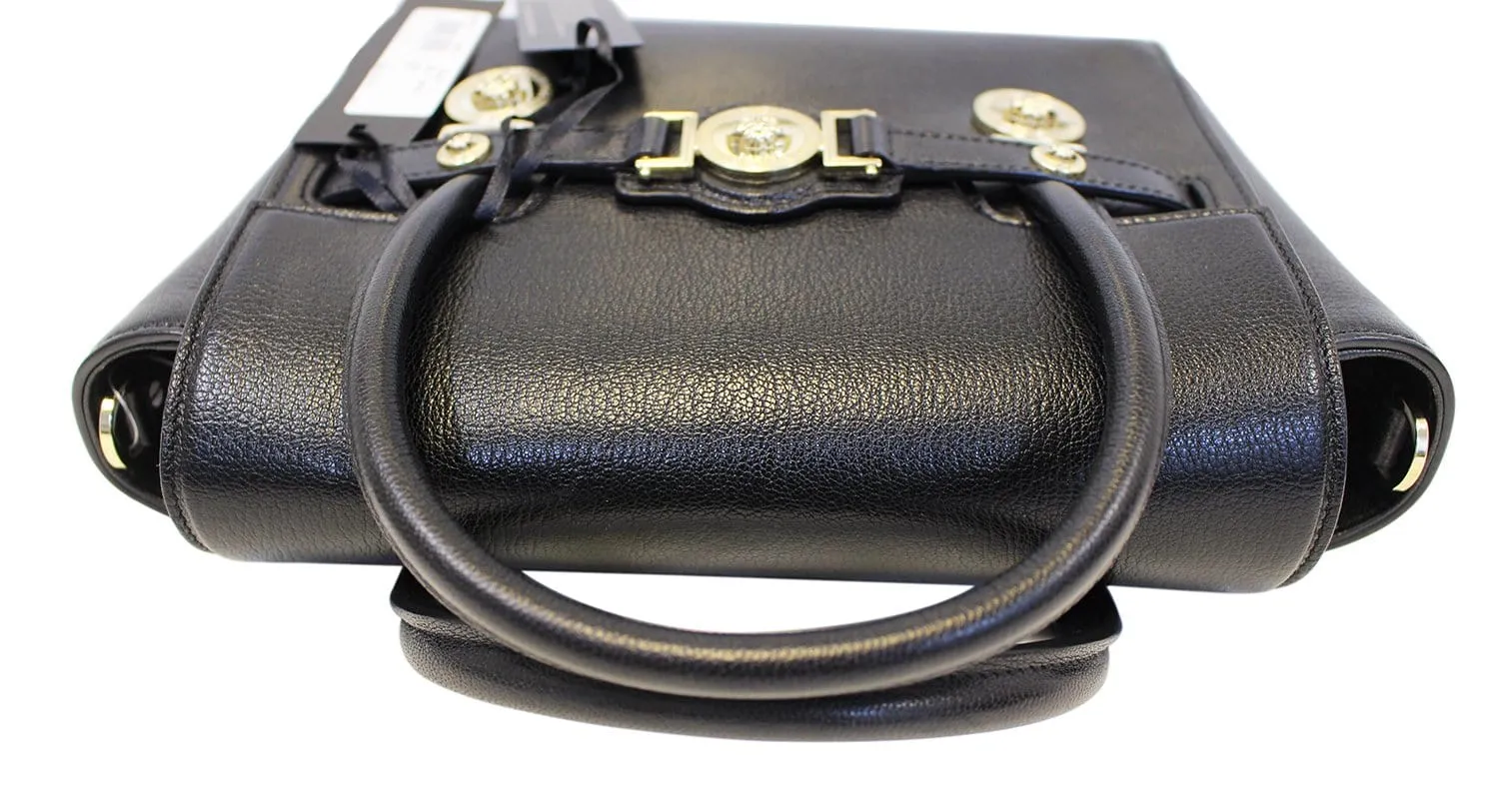 Versace Black Leather Medallion Shoulder Crossbody Bag