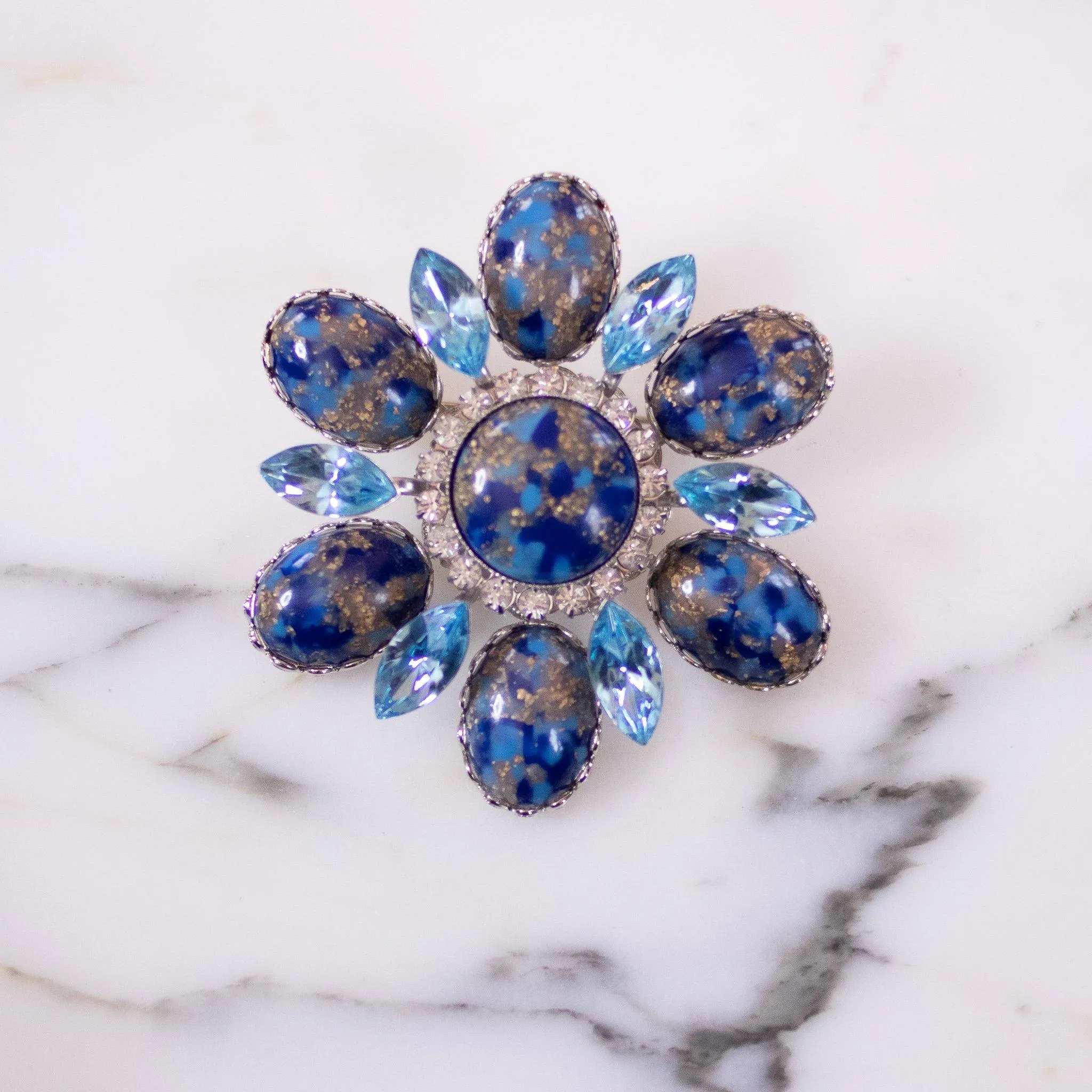 Vintage Blue and Gold Statement Brooch