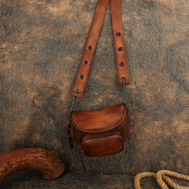 Vintage Brown Leather Womens Saddle Shoulder Bag Saddle Crossbody Purse for Women