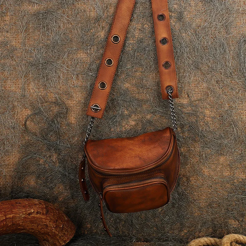 Vintage Brown Leather Womens Saddle Shoulder Bag Saddle Crossbody Purse for Women