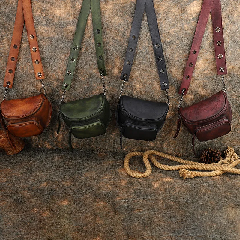 Vintage Brown Leather Womens Saddle Shoulder Bag Saddle Crossbody Purse for Women