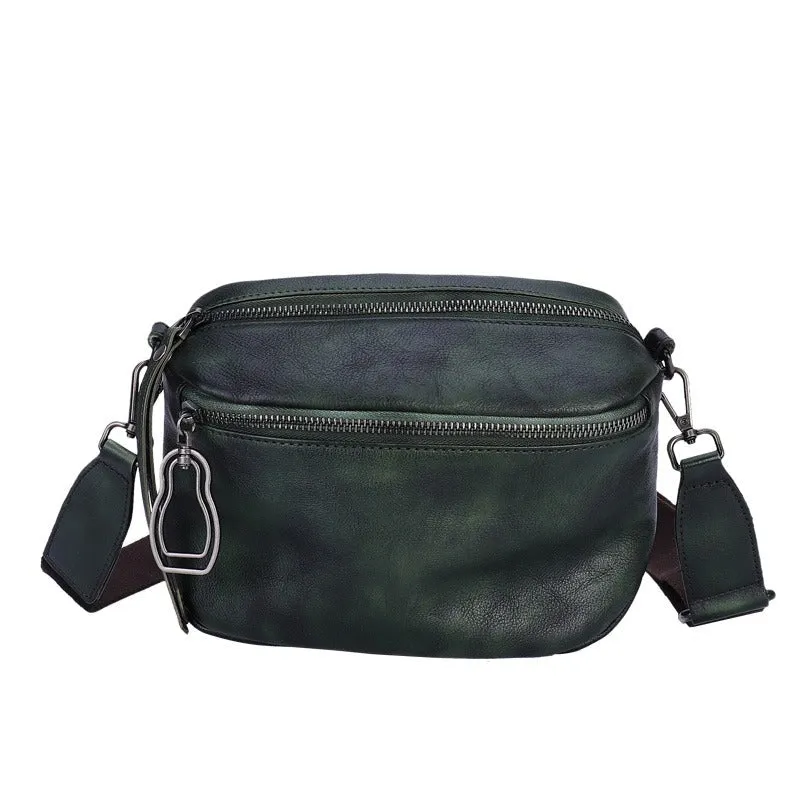 Vintage Green Leather Womens Saddle Shoulder Bag Small Saddle Crossbody Purse for Ladies