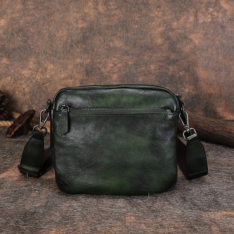 Vintage Green Leather Womens Saddle Shoulder Bag Small Saddle Crossbody Purse for Ladies