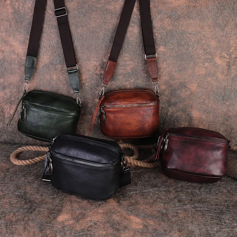 Vintage Green Leather Womens Saddle Shoulder Bag Small Saddle Crossbody Purse for Ladies