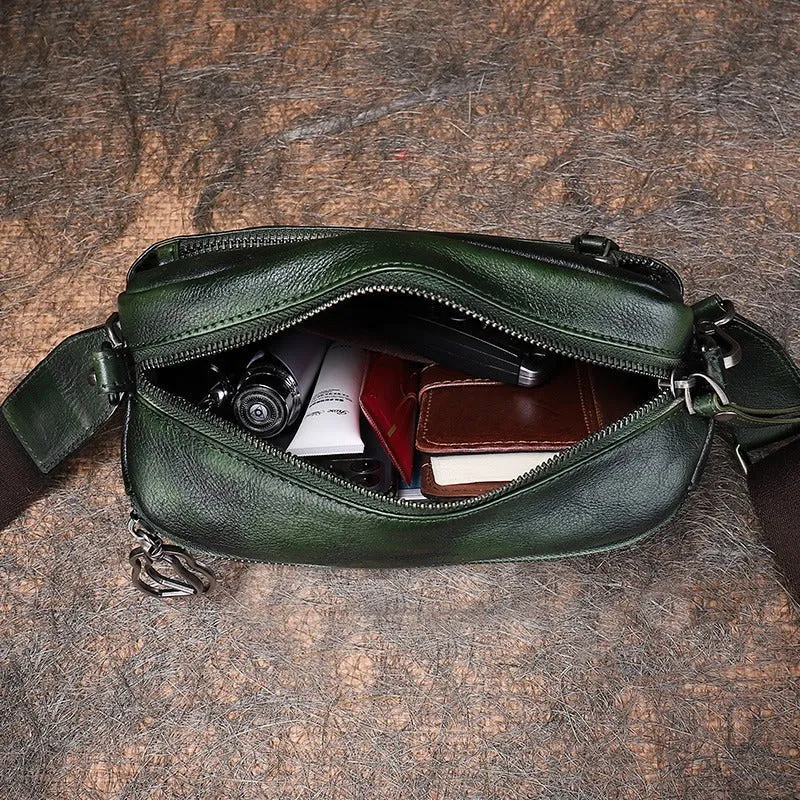 Vintage Green Leather Womens Saddle Shoulder Bag Small Saddle Crossbody Purse for Ladies