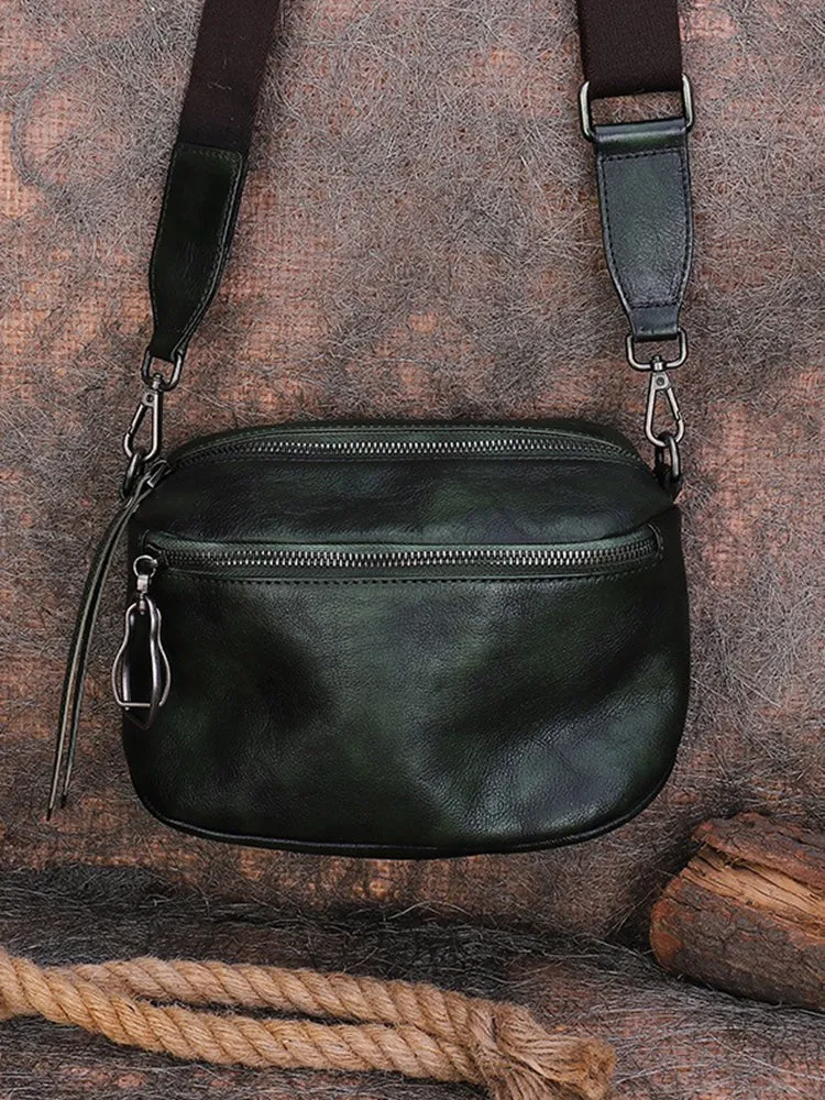 Vintage Green Leather Womens Saddle Shoulder Bag Small Saddle Crossbody Purse for Ladies