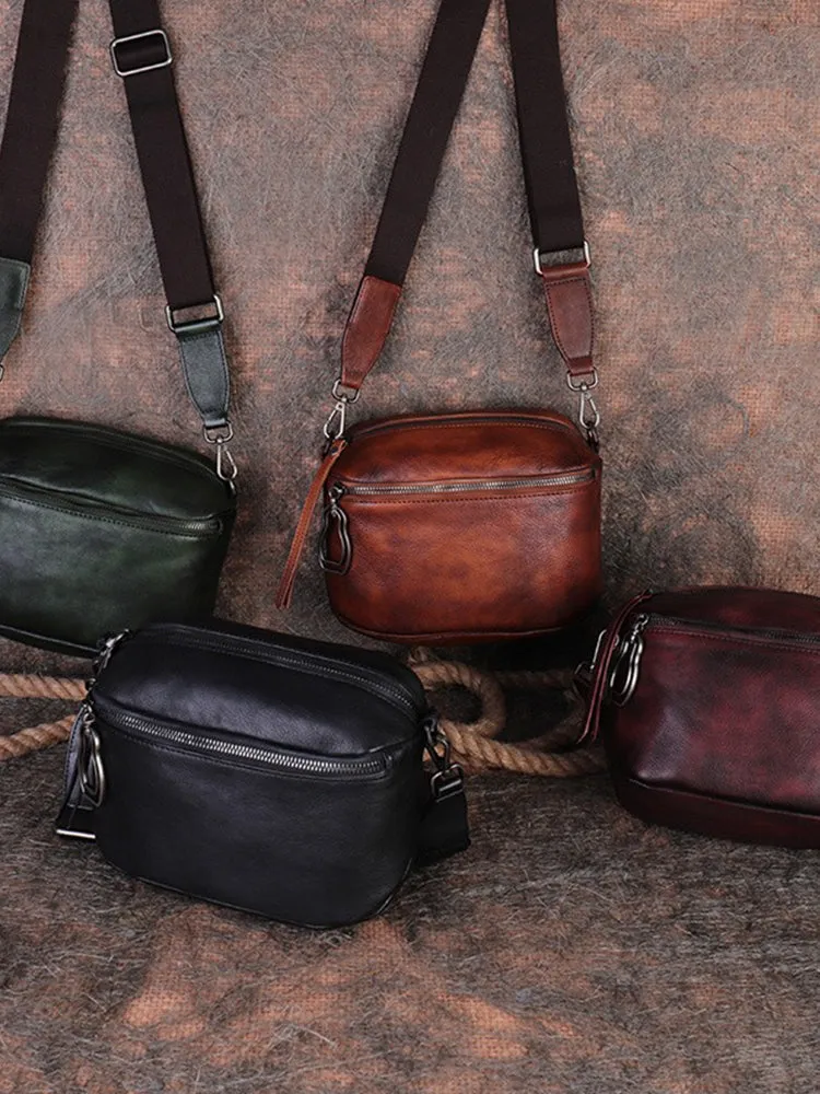 Vintage Green Leather Womens Saddle Shoulder Bag Small Saddle Crossbody Purse for Ladies