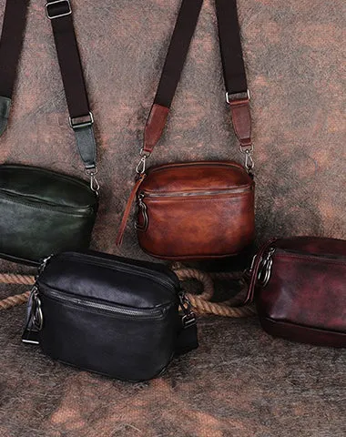 Vintage Green Leather Womens Saddle Shoulder Bag Small Saddle Crossbody Purse for Ladies