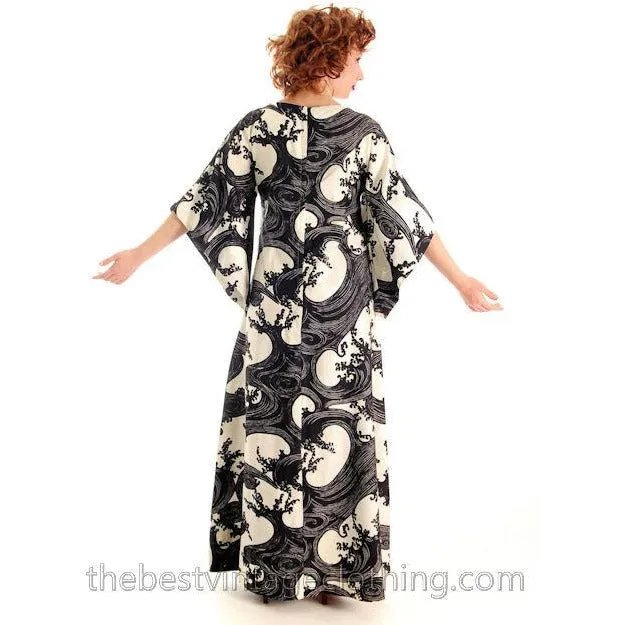 Vintage  Psychedelic Tree Print Caftan Dress 1970s 36" Bust Womens Small