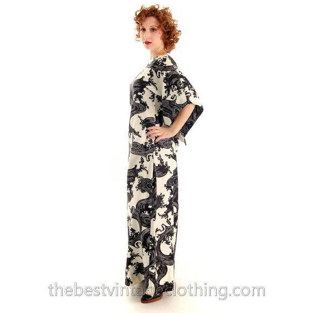 Vintage  Psychedelic Tree Print Caftan Dress 1970s 36" Bust Womens Small