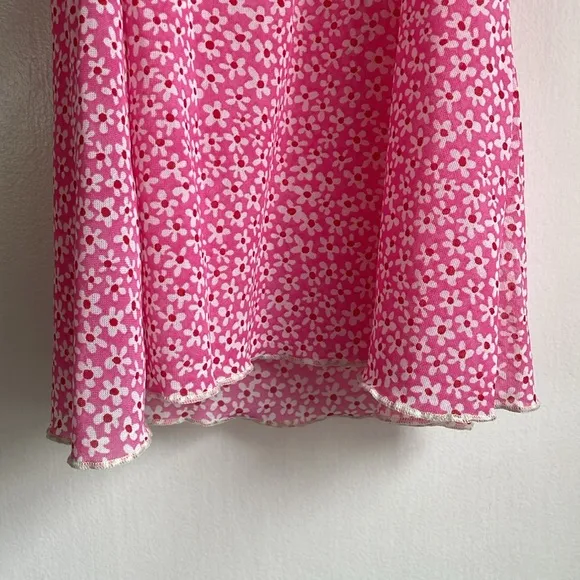 Vintage y2k deadstock pink floral nightie/ dress with green lace details