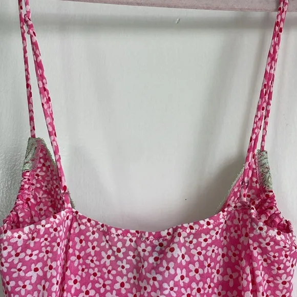 Vintage y2k deadstock pink floral nightie/ dress with green lace details