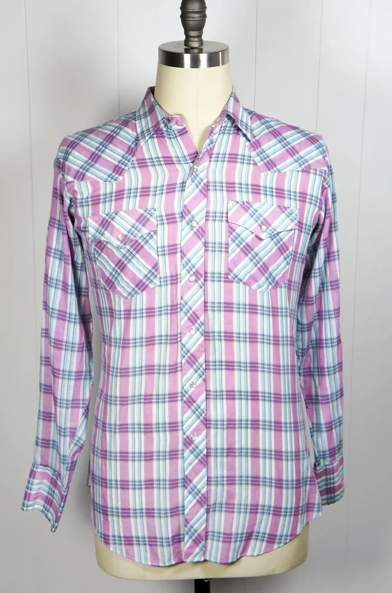 Violet & Blue Striped Western Pearl Snap Shirt - Size L