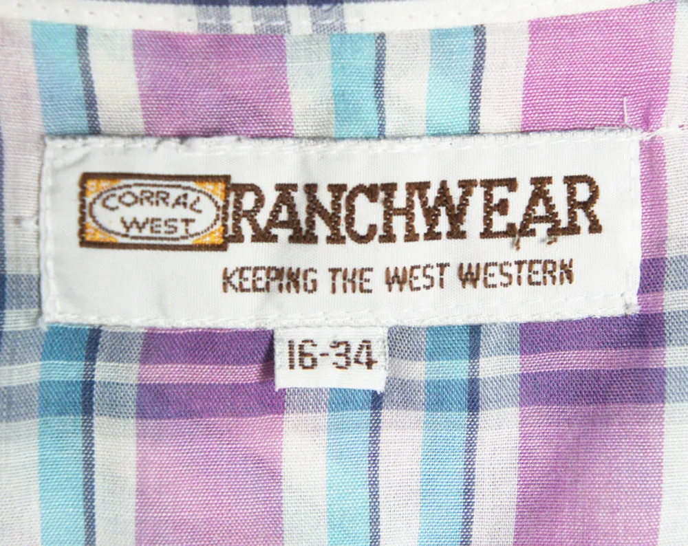 Violet & Blue Striped Western Pearl Snap Shirt - Size L