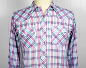 Violet & Blue Striped Western Pearl Snap Shirt - Size L