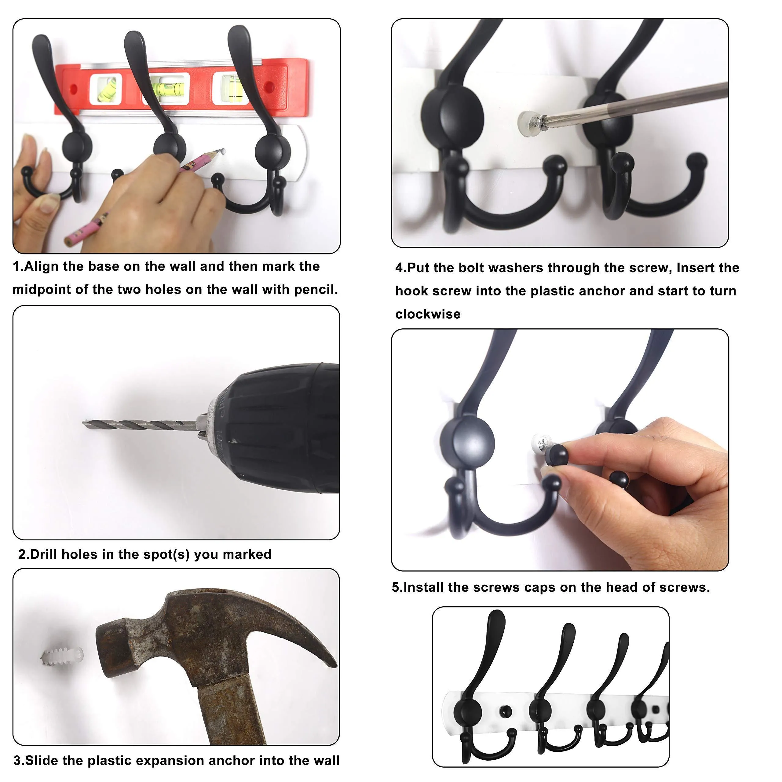WEBI Coat Rack Wall Mounted -(16" Hole to Hole Center)10 Tri Hook for Hanging Coats,Metal Coat Hook Rack Rail Wall Coat Rack with Hooks Coat Hanger Wall Mount for Entryway Jacket,Antique Copper,2 Pcs
