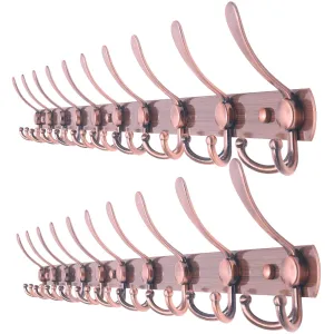 WEBI Coat Rack Wall Mounted -(16" Hole to Hole Center)10 Tri Hook for Hanging Coats,Metal Coat Hook Rack Rail Wall Coat Rack with Hooks Coat Hanger Wall Mount for Entryway Jacket,Antique Copper,2 Pcs
