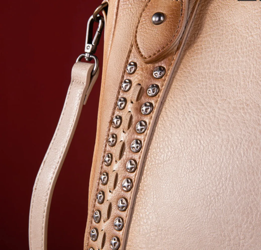 WG64-G2002 Wrangler Rivets Concealed Carry Oversize Tote/Crossbody -Beige