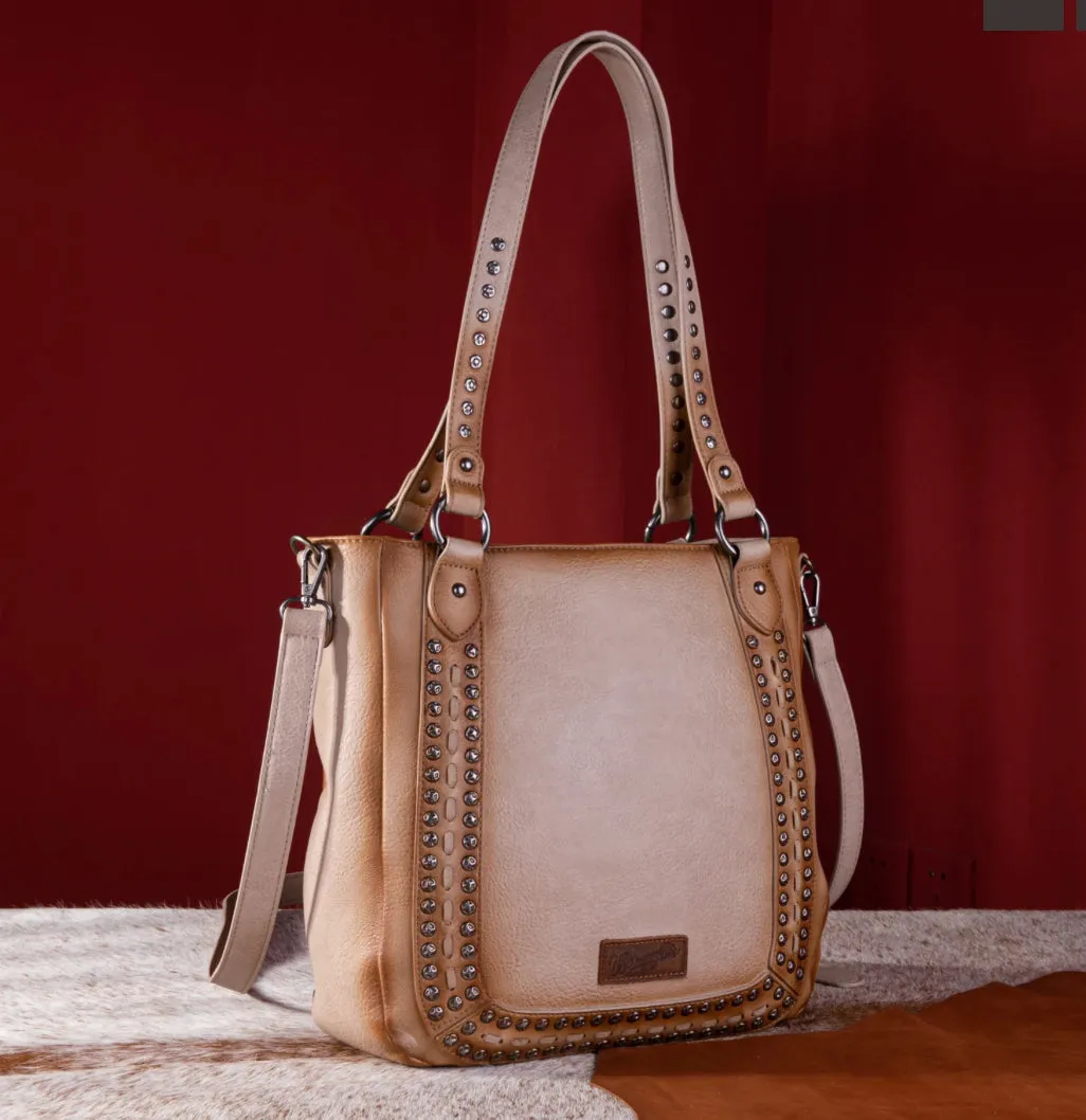WG64-G2002 Wrangler Rivets Concealed Carry Oversize Tote/Crossbody -Beige