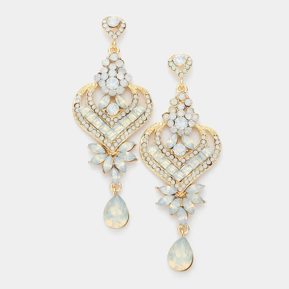 White Opal Heart and Teardrop Earrings on Gold | 544108