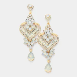 White Opal Heart and Teardrop Earrings on Gold | 544108