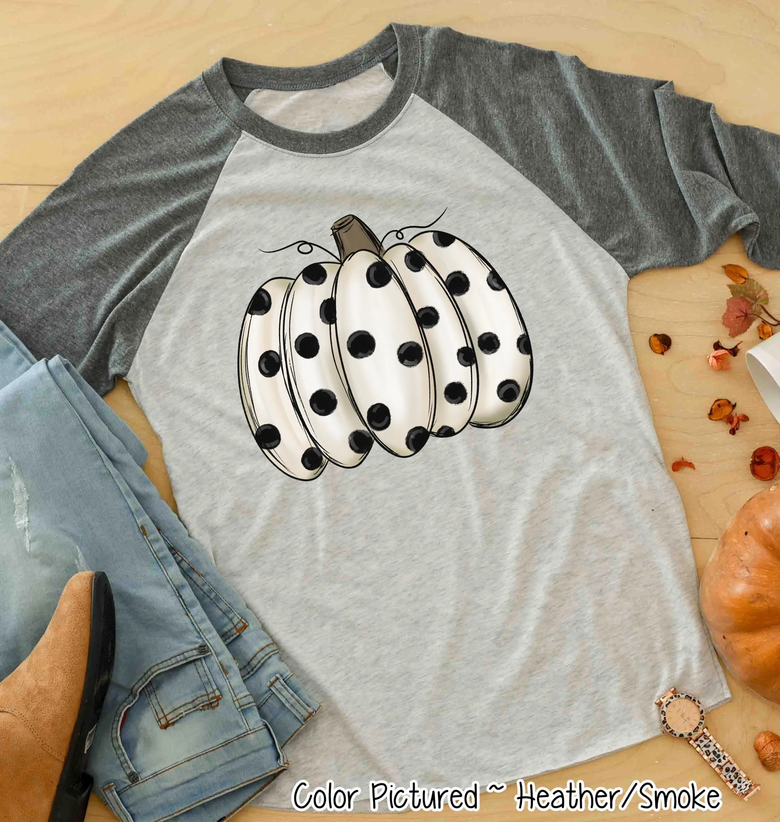 White Polka Dot Pumpkin Raglan Shirt