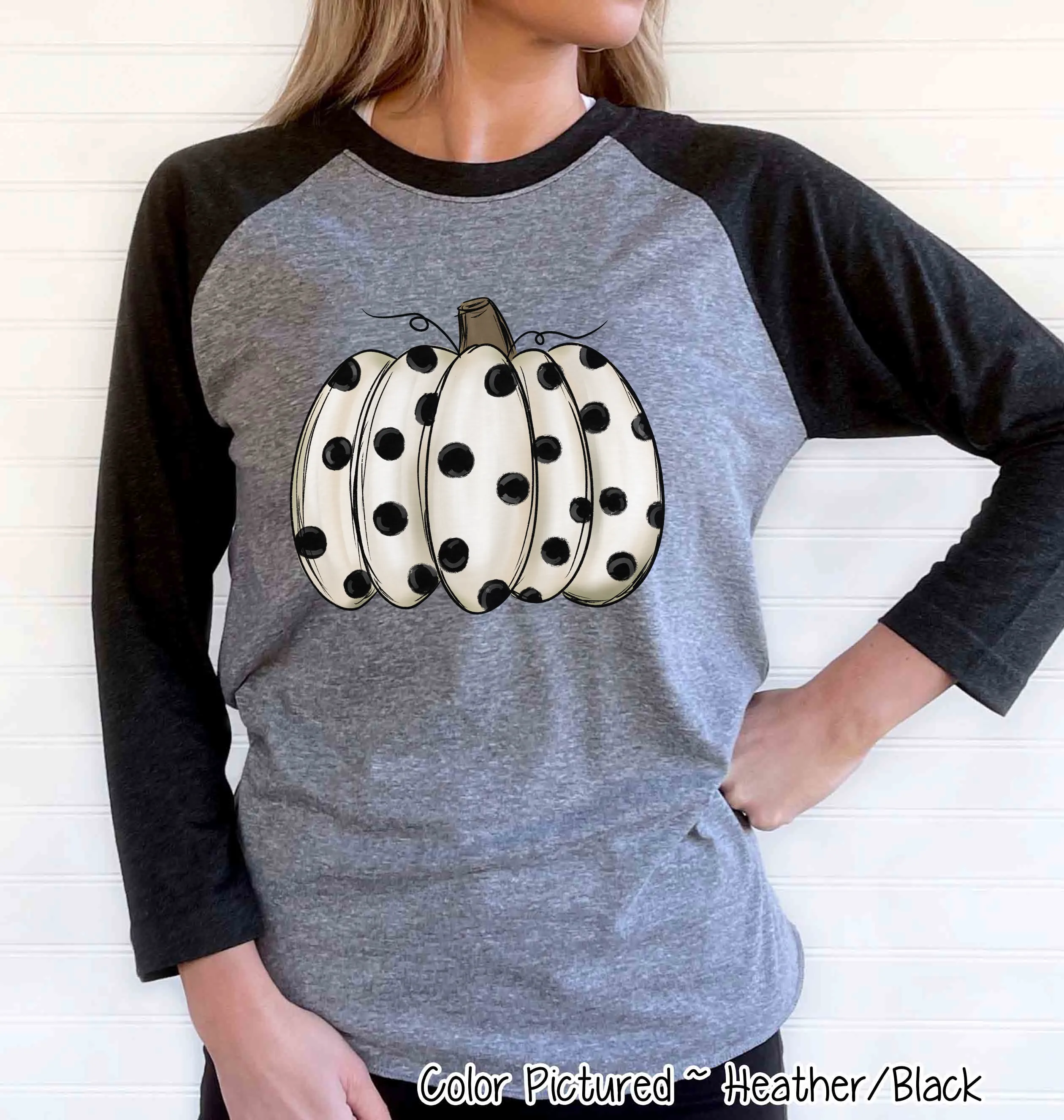 White Polka Dot Pumpkin Raglan Shirt