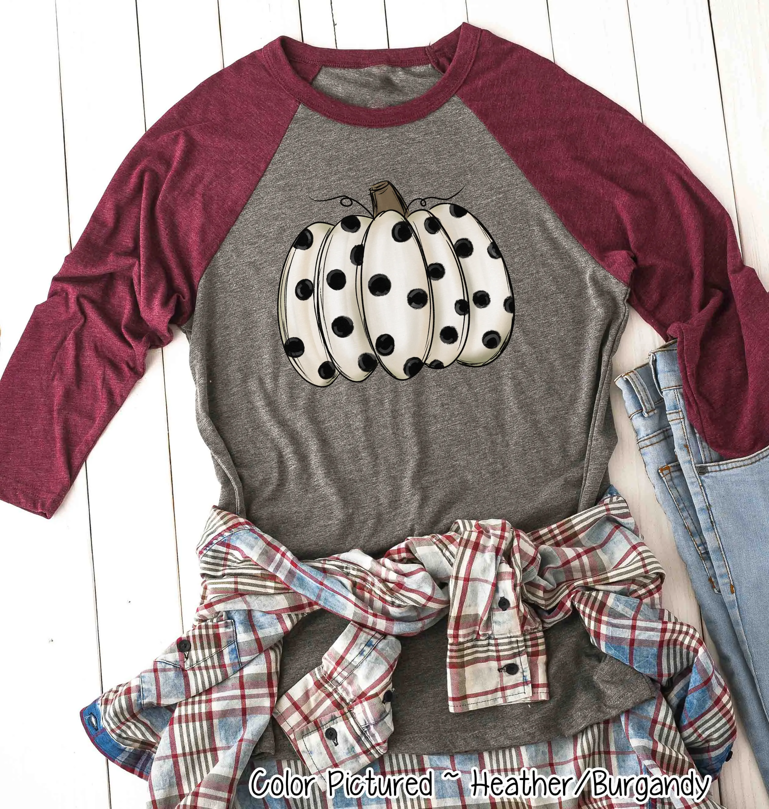 White Polka Dot Pumpkin Raglan Shirt